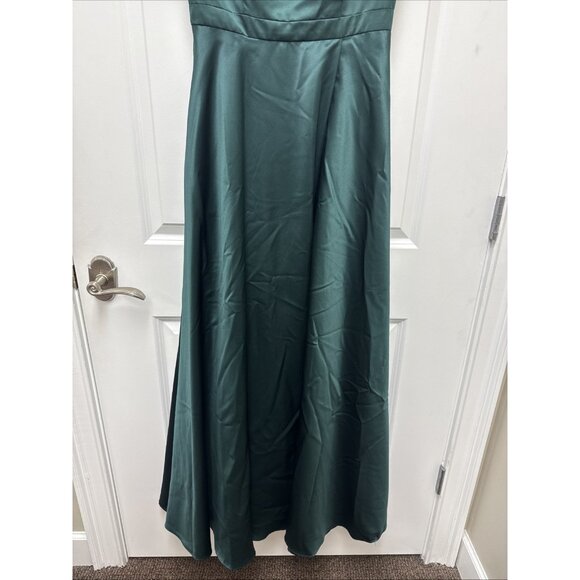 Xscape Size 6 Green Off the Shoulder Satin Front Slit Formal Gown Cocktail Dress - Picture 7 of 13